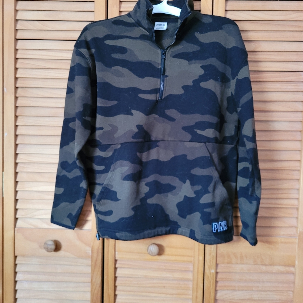 PINK XS quarter zip camo sweatshirt